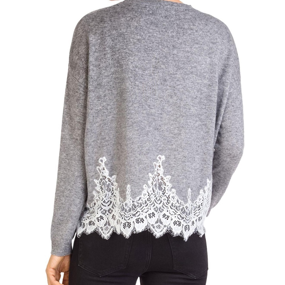 The Kooples Grey Wool Sweater with Lace Trim - Picture 2 of 6